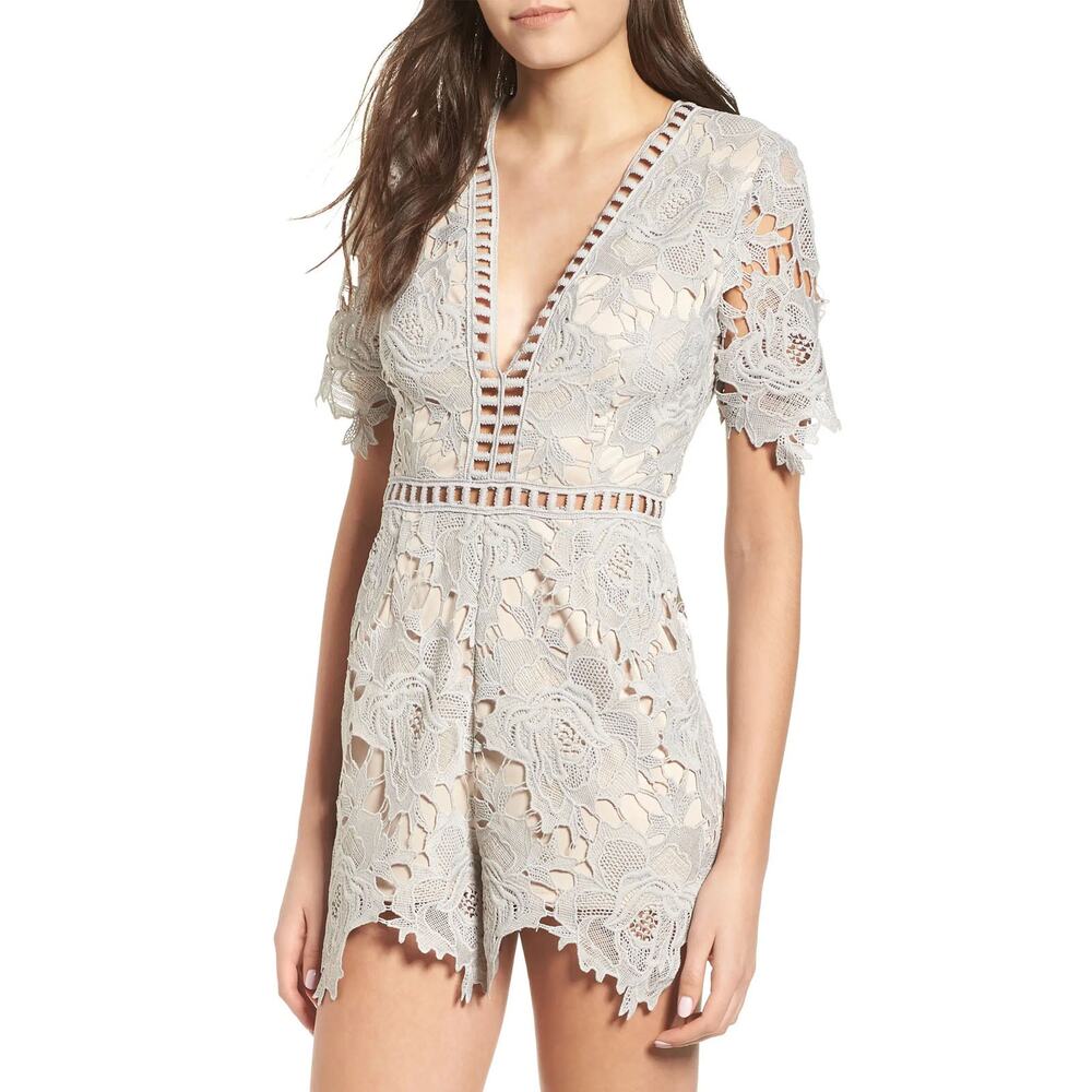 ASTR Gray Floral Lace Romper Size Small